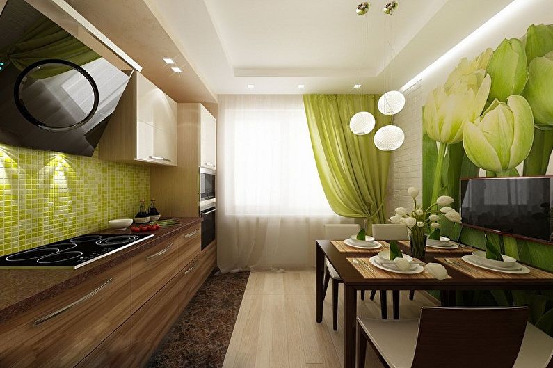 Bílá a zelená ekologická kuchyně - interiérový design