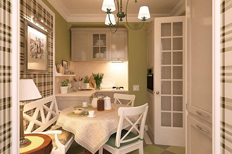 Интериорен дизайн на бяло-зелена кухня - снимка