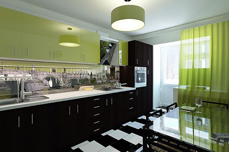 Balti zaļas virtuves interjera dizains - foto