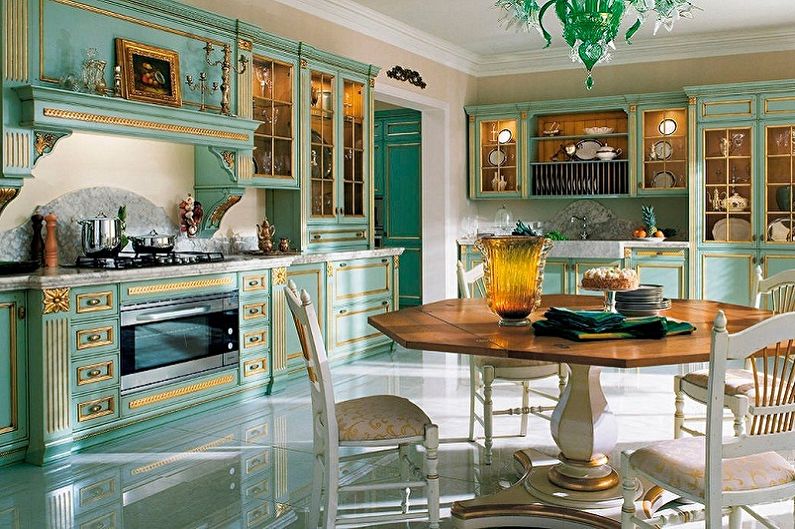 Design intérieur d'une cuisine blanc-vert - photo
