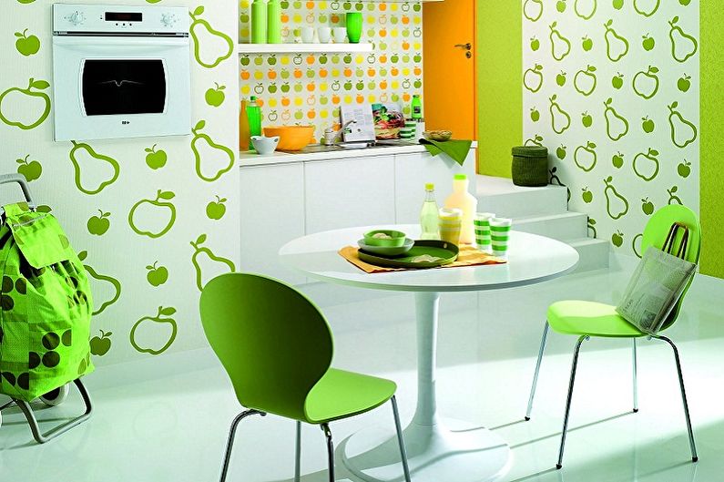Design interior al unei bucătării alb-verzi - fotografie