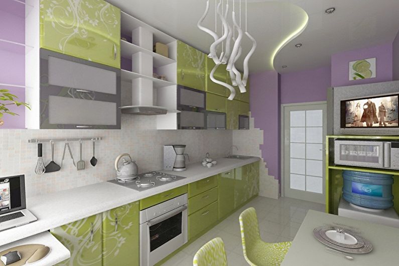 Interiérový dizajn bielej zelenej kuchyne - foto