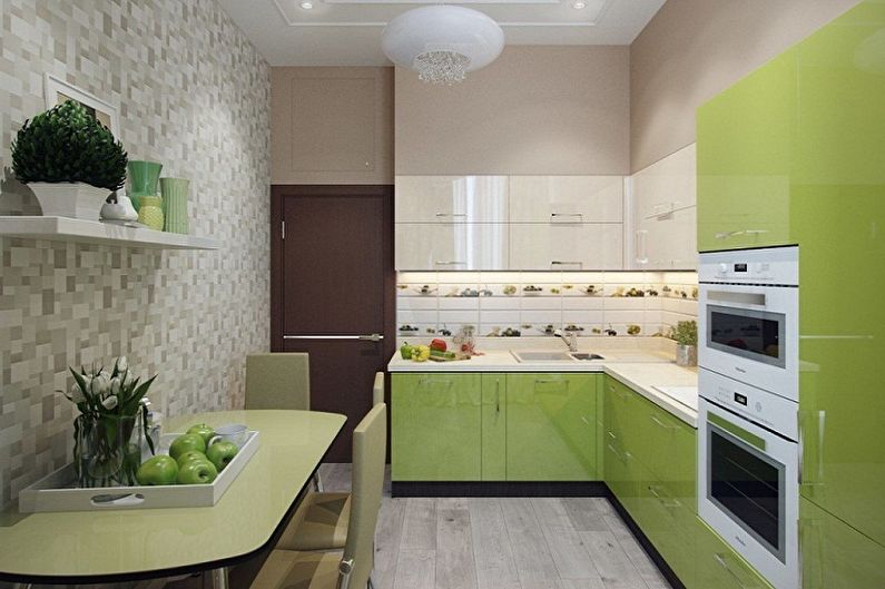 การออกแบบตกแต่งภายในของครัวสีขาวสีเขียว - ภาพถ่าย