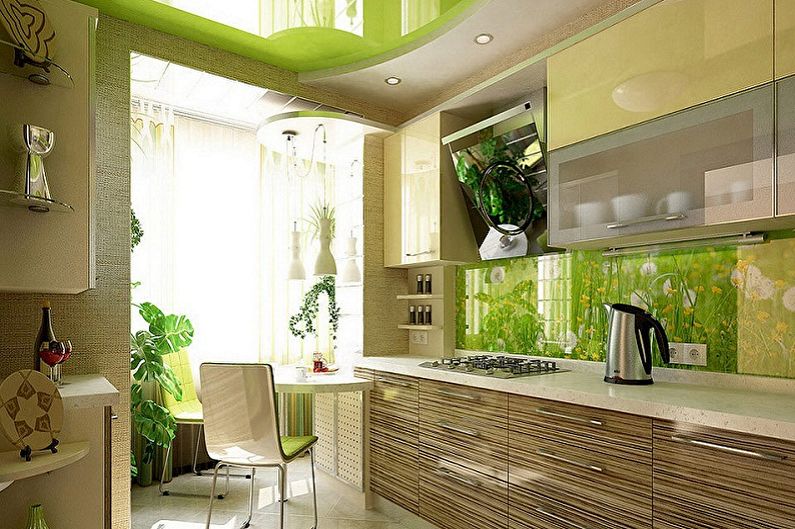 Reka bentuk dalaman dapur putih-hijau - foto