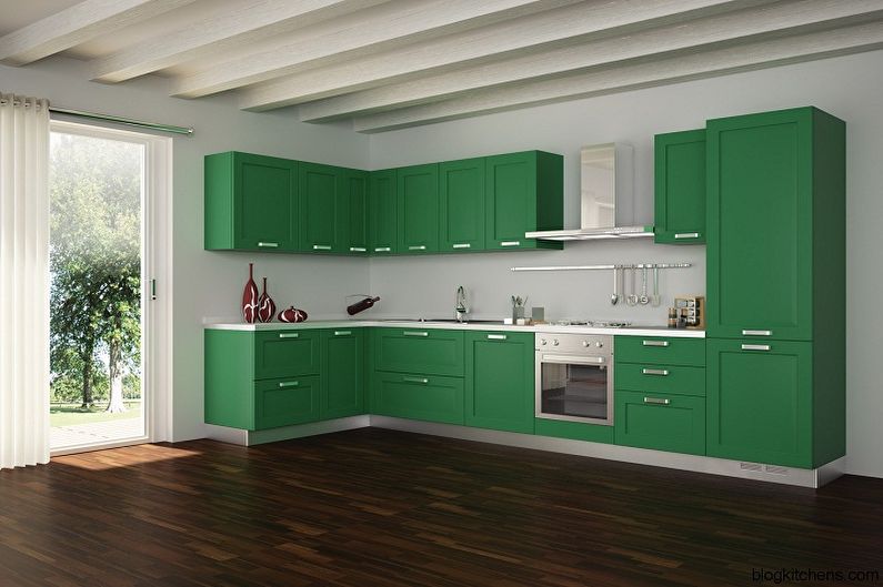 การออกแบบตกแต่งภายในของครัวสีขาวสีเขียว - ภาพถ่าย