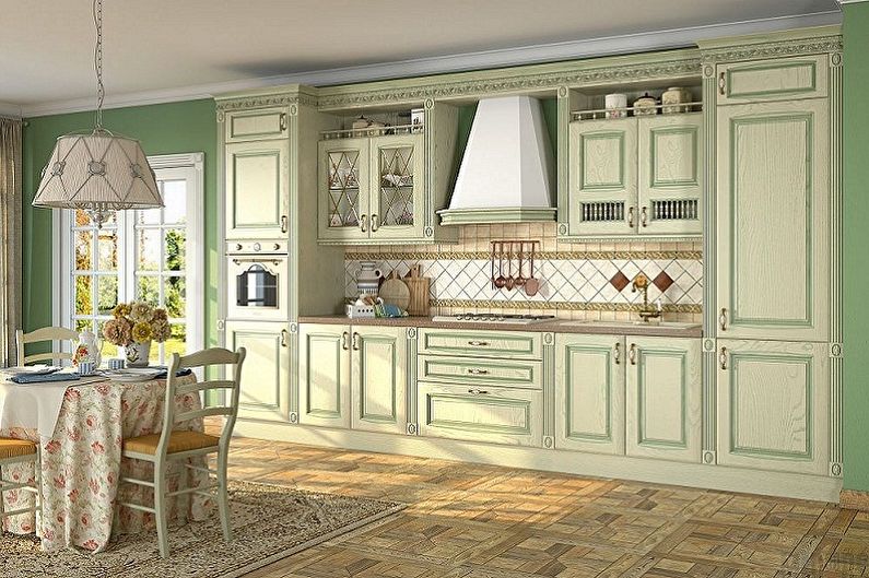 Aménagement intérieur d'une cuisine blanc-vert - photo