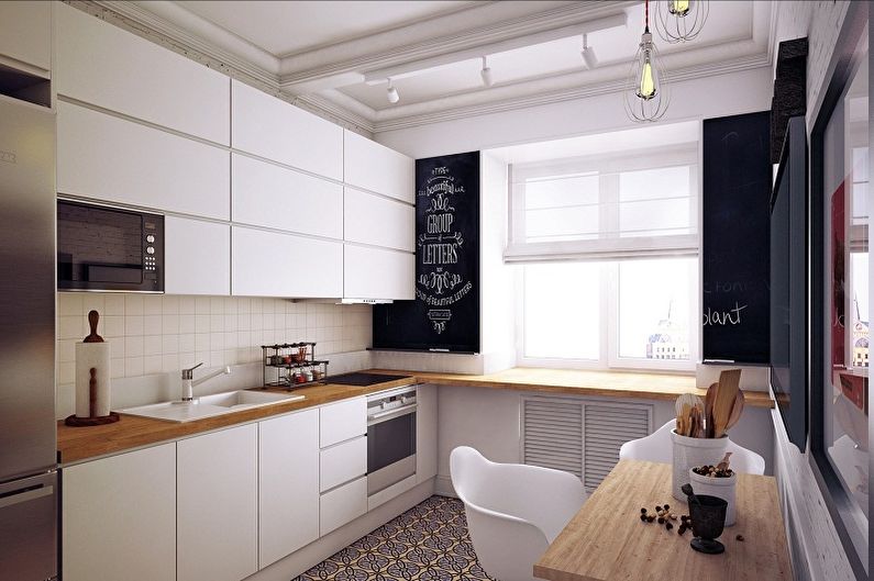 Dapur 4 sq.m. dalam gaya Scandinavia - Reka Bentuk Dalaman