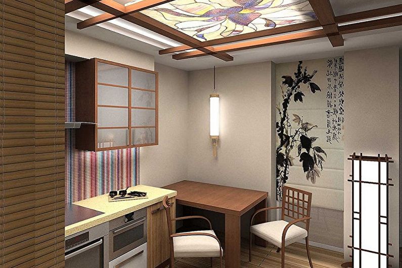 Dapur 4 sq.m. dalam gaya Jepun - Reka Bentuk Dalaman