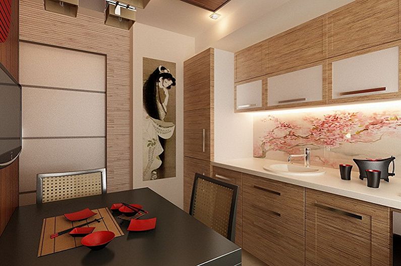 Cocina beige de estilo japonés - Diseño de interiores