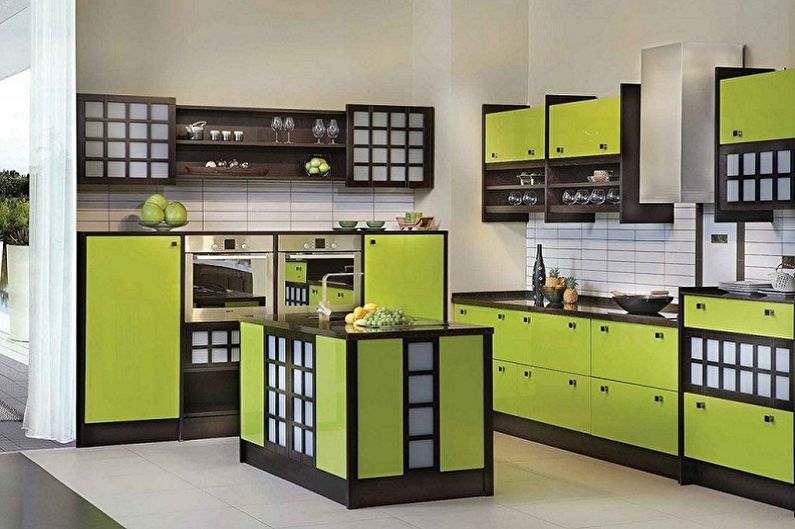 Japāņu stila zaļā virtuve - interjera dizains