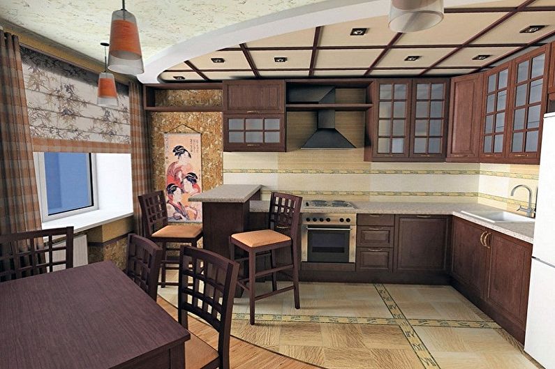 Japāņu stila virtuves dizains - grīdas apdare
