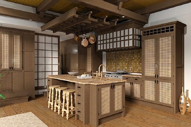 Japoniško stiliaus virtuvės dizainas - baldai