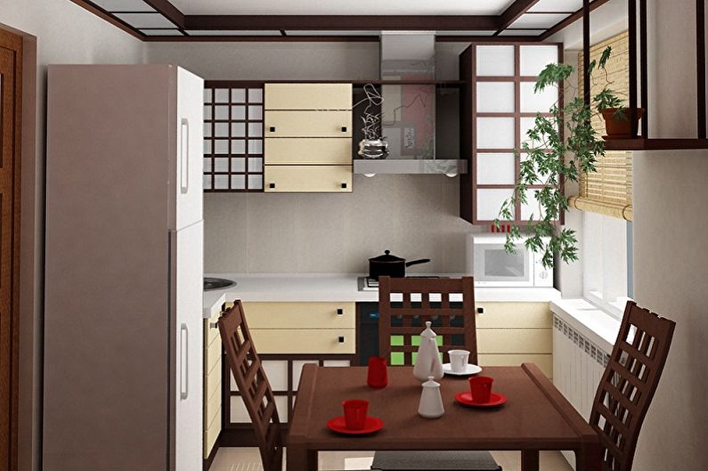 Japansk stil, lite kjøkken - interiørdesign