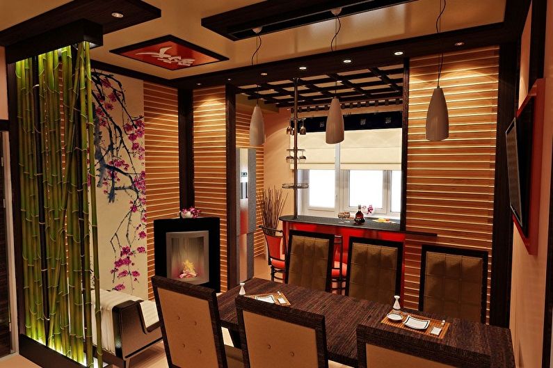 Japāņu stila virtuves interjera dizains - foto