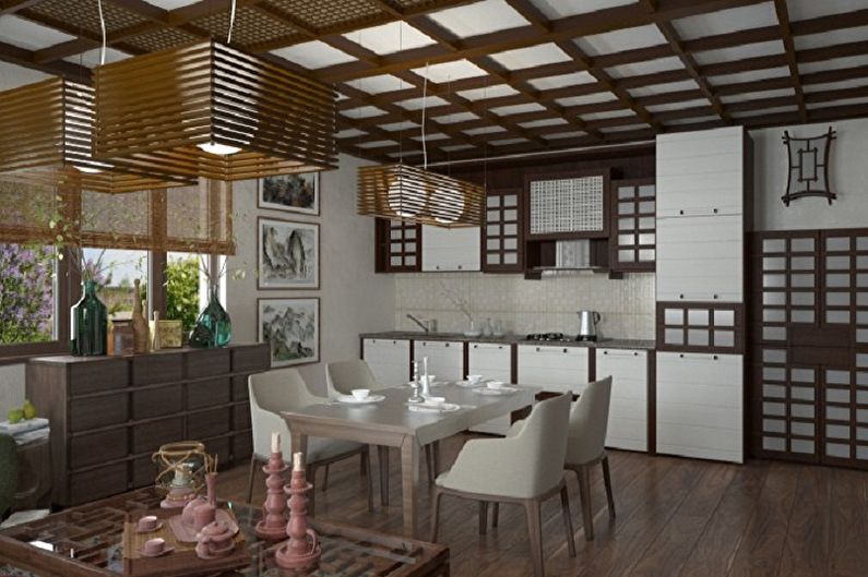 Návrh interiéru kuchyně v japonském stylu - fotografie