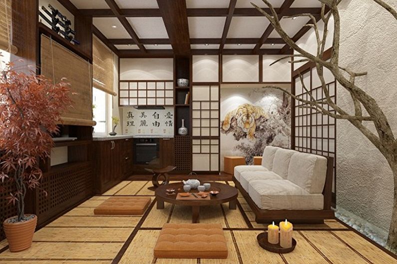 Ang disenyo ng interior ng kusina na Japanese-style - larawan