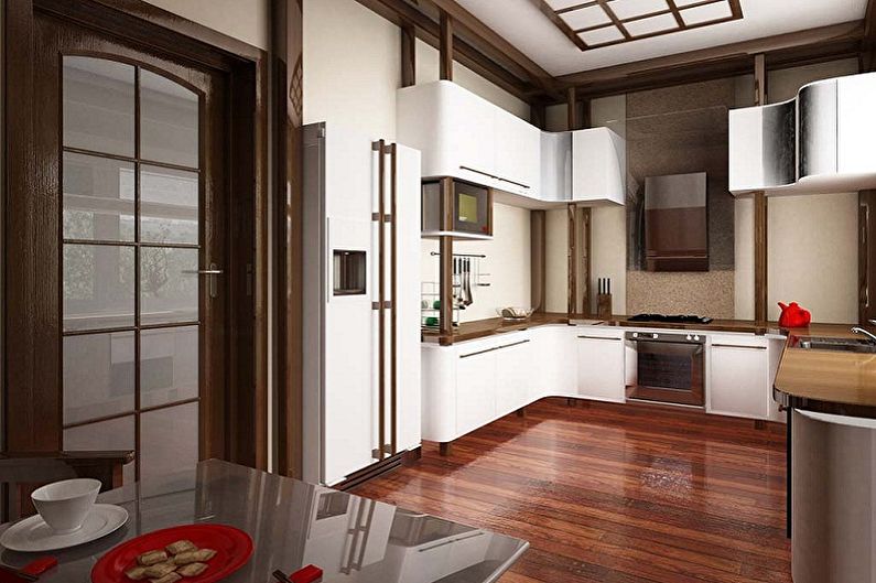 Japoniško stiliaus virtuvės interjero dizainas - nuotrauka