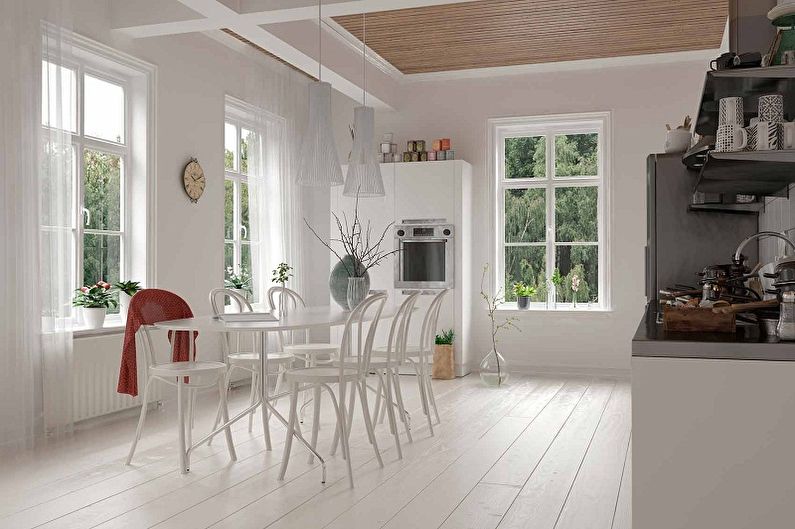 Nhà bếp màu trắng theo phong cách gác xép - Thiết kế nội thất