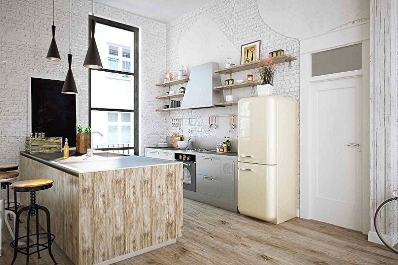 Bílá kuchyně ve stylu podkroví - interiérový design