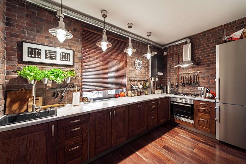 Brown Loft Style Kitchen - Interior Design