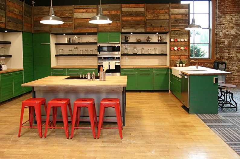 Nhà bếp kiểu gác xép xanh - Thiết kế nội thất