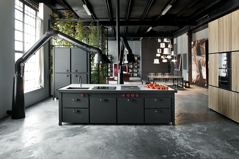 Design de bucătărie în stil Loft - finisaj podea