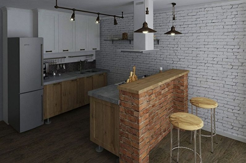 Loft Style -keittiösuunnittelu - huonekalut