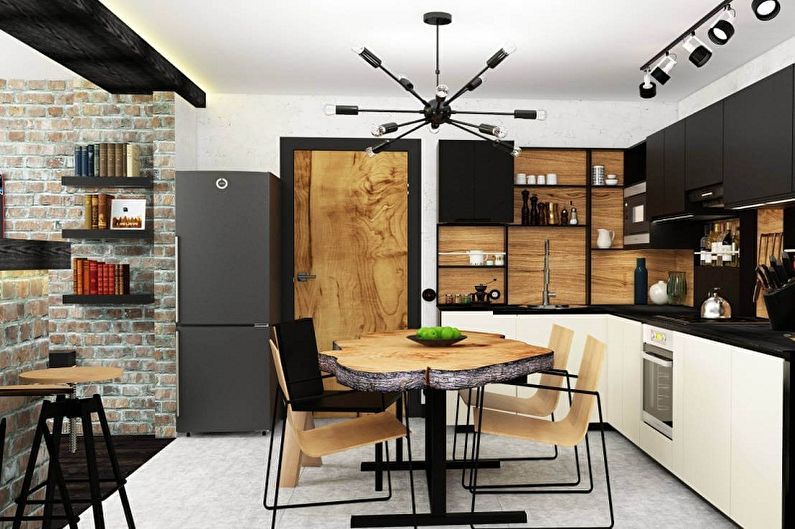 Cucina di interior design nello stile del sottotetto - foto