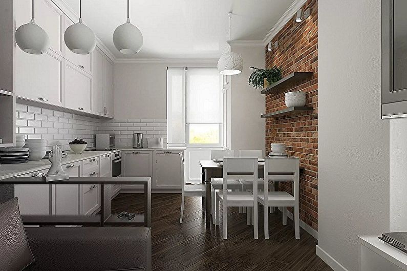 Interiérový dizajn kuchyne v štýle podkrovia - foto