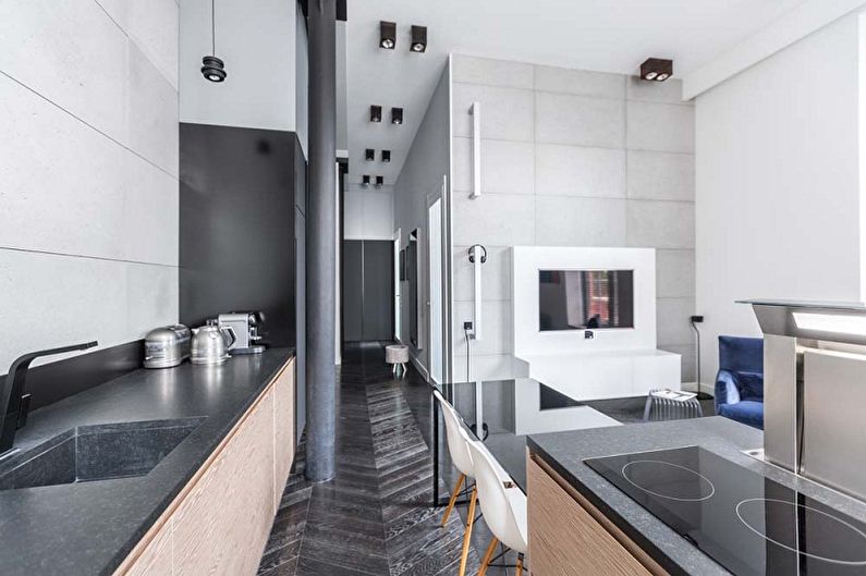 Bucătărie de design interior în stil mansardă - fotografie