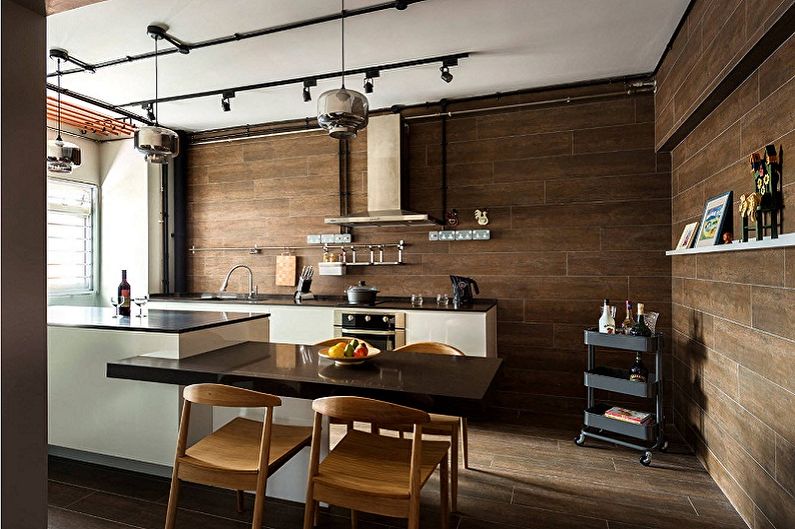 Cuisine design d'intérieur dans le style loft - photo