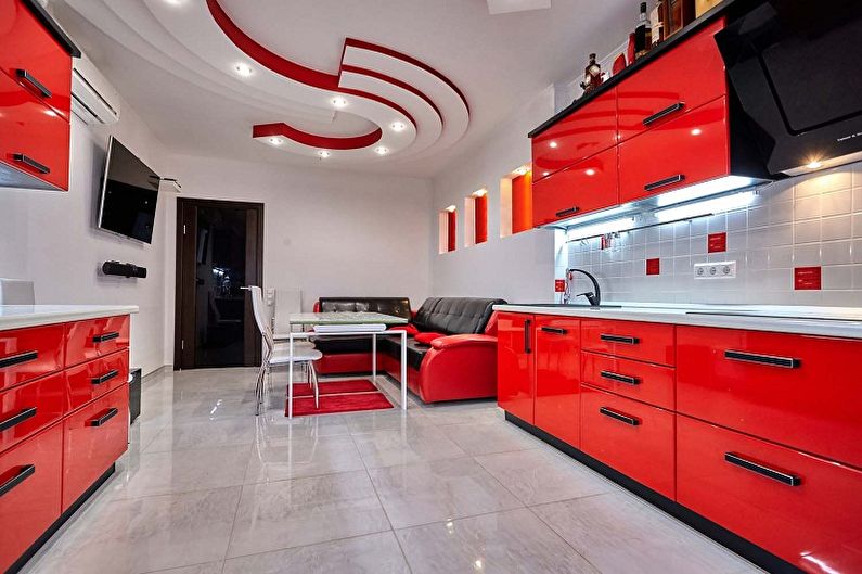 Cuisine rouge dans le style du minimalisme - Design d'intérieur