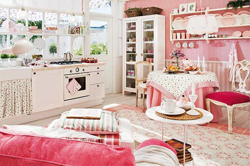 Rozā Provansas stila virtuve - interjera dizains