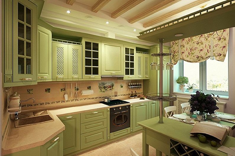 Zaļās Provansas stila virtuve - interjera dizains