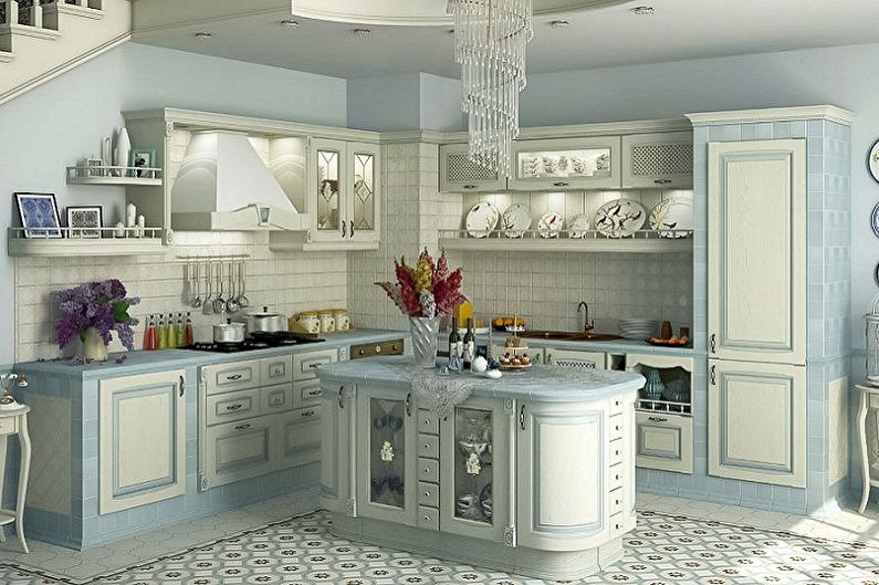 Mėlynojo Provanso stiliaus virtuvė - interjero dizainas